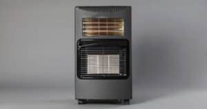 Modern portable gas heater with adjustable vents and safety features.